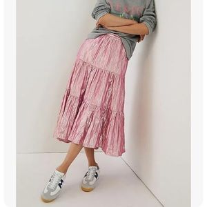 Anthropologie Maeve pink metallic midi skirt size 0